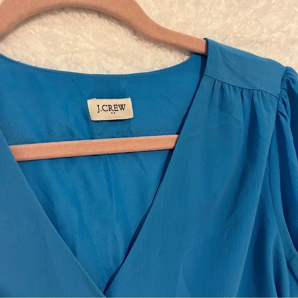 J. Crew Blue Buttoned Puff Sheer‎ Sleeve Blouse XS
